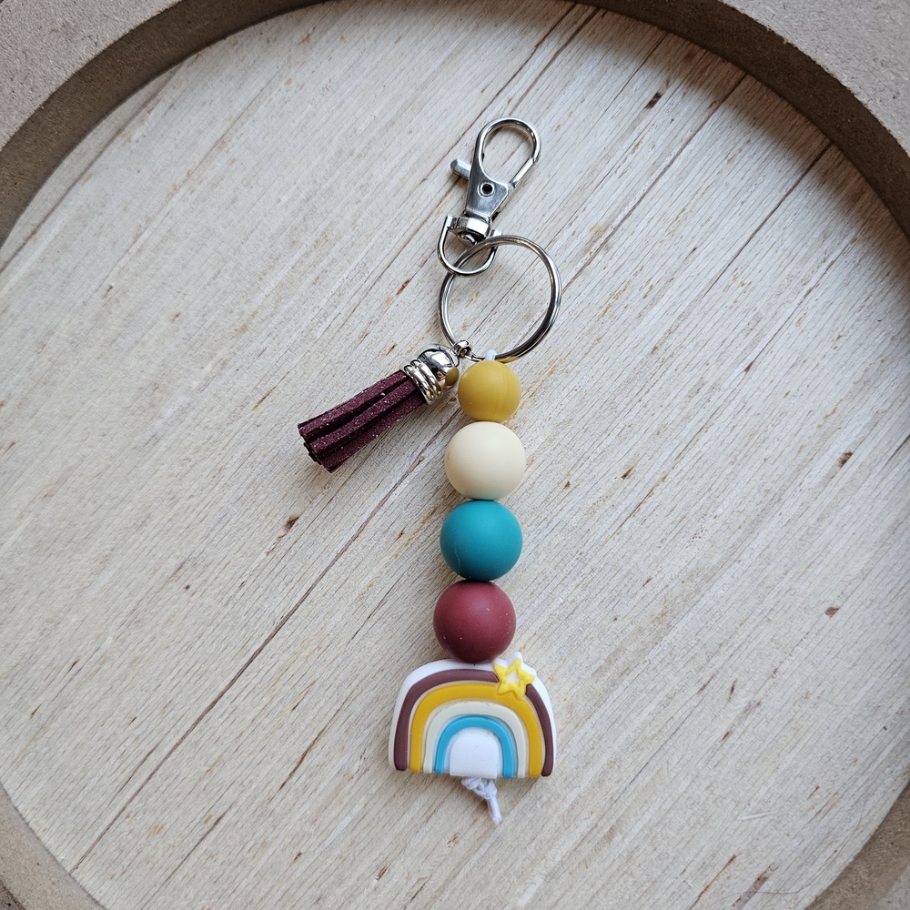 Colorful Beaded Keychain with Rainbow Charm